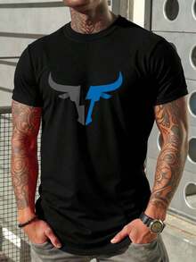 Fenqiro Camiseta Redonda Con Cuello De Hombres Con Estampado De Patrón - Blanco - Ver 1