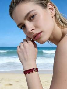 1件简约酒红色开口手镯，适合日常佩戴和派对场合，波西米亚风格 - 酒紅色 - 查看 7