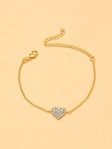 1 chiếc vòng tay hình trái tim mạ vàng thời trang, đính đá toàn bộ, kiểu dáng tối giản, tinh tế dành cho nữ. - Vàng - Xem 7