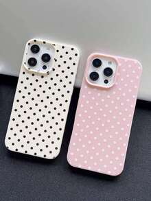 2 piezas Funda de teléfono de cuero a prueba de golpes con patrón de lunares en blanco y negro y unicolor, material de TPU, adecuado como regalo de vacaciones compatible con Apple Xs/Xsmax/Xr/11 12 13 14 15 16pro/Promax/14 15 16plus/17, unisex - Multicolor - Ver 3