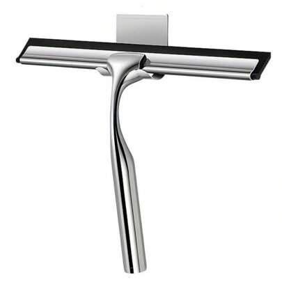 1pc Stainless Steel Squeegee With Silicone Blade And Ergonomic Handle - Rust-Proof, Suitable For Bathroom, Kitchen, Car Glass Cleaning - Comes With Hook, Can Be Used For Shower Door, Window, Mirror Cleaning, Bathroom Cleaning Tool | Modern Minimalist Design | Stainless Steel Squeegee