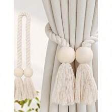 4pcs Magnetic Window Curtain Tiebacks Simple Wooden Tassel Curtain Buckle Curtain Holdback Suitable For Bedroom Living Room Kitchen Home Decoration - 多色的 - 查看 7