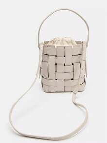 Bolso de mano para mujer, novedad de verano 2026, bolso de hombro cruzado tipo cubo con cordón tejido - Beis - Ver 6