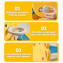 Conjunto de tobogán con tobogán extralargo y aro de baloncesto,toboganes para niños, tanto para interior como para exterior, ideales para el juego activo, el desarrollo físico y la diversión - Amarillo - Ver 8