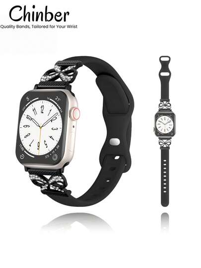 chinbersky 1Pack Elegant Bow Clasp Sport Band For Apple Watch, Fashion Decorative Silicone Strap Compatible With 38mm 40mm 41mm 42mm 44mm 45mm 46mm 49mm All Series, Soft Lightweight Strap For Women & Men 1Pack Elegant Bow Clasp Sport Band For Apple Watch, Cute Decorative Silicone Strap Compatible With 38mm 40mm 41mm 42mm 44mm 45mm 46mm 49mm All Series, Soft Comfortable Strap For Women & Men