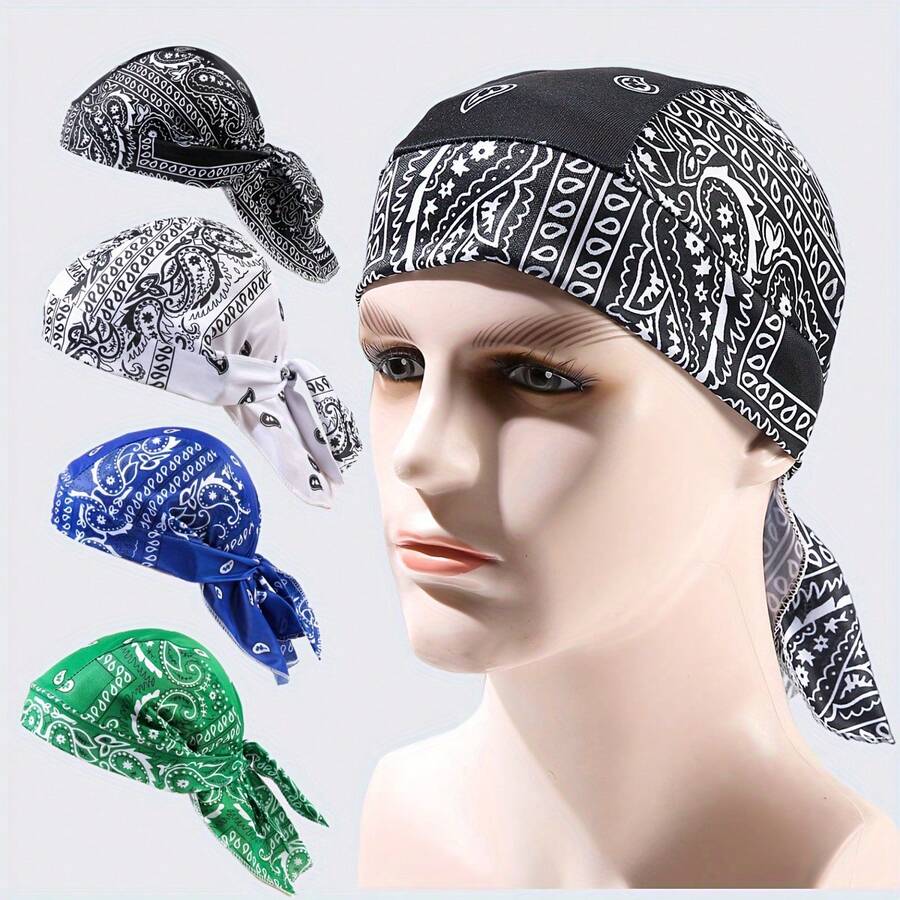 1pc Elastic Chameleon Pirate Hat (Pattern Random), Cycling Sports Headband Bandana For Men & Women,Beach,Travel - Solid Color - View 1