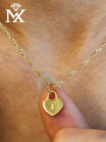 Dây chuyền mặt dây chuyền hình trái tim khắc chữ cái gia đình theo yêu cầu - Mặt dây chuyền hình trái tim bằng vàng khắc chữ tùy chỉnh - Món quà trang sức ý nghĩa dành tặng phụ nữ nhân Ngày của Mẹ. - Vàng - Xem 3