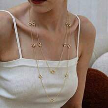 新款不锈钢双层毛衣链，120厘米超长防过敏项链，适合女性日常佩戴、派对、聚会及各种场合。 - 四葉草款 - 查看 9