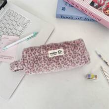 1pc Plush Fashionable Handheld Pencil Case, Retro Leopard Print, High-Quality Stationery Storage Bag - Multicolor - View 9