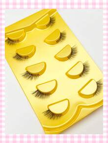 5 Pairs Natural Half Eyelashes, Clear Band Wispy False Eyelashes, Reusable Soft 3D Faux Mink Lashes, Invisible Transparent Stem Half Lashes For Daily Makeup, Natural Fluffy Cat Eye Look - View 7