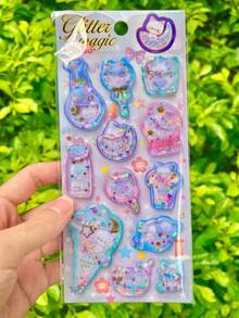 3D动画扭动贴纸，液体填充装饰贴纸，可爱，适用于笔记本、幼儿园奖励、DIY杯子 - 彩色 - 查看 4