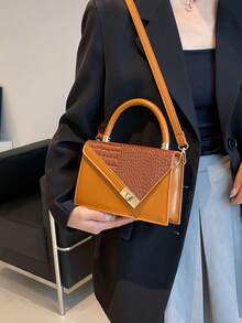 Bolso de mano cuadrado pequeño con textura de cocodrilo, diseño de nicho, nueva moda de verano 2026 para mujer, bolso de hombro versátil - Marrón - Ver 6