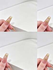 6片装3D卡通蝴蝶结美甲贴纸，高光泽塑料自粘美甲贴纸，闪光装饰一次性使用，DIY家用美甲沙龙配件，多种款式套装 - 彩色 - 查看 7