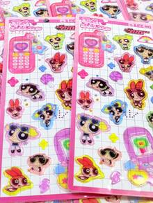 THE POWERPUFF GIRLS 3D透明贴纸 - 复古翻盖手机设计 - 3D亮片 - 适用于装饰记事本、智能手机和书籍 - 彩色 - 查看 3