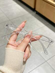 1 Pair Black Frame Glasses With Rivet Details, Street Style Transparent Lenses - A - View 2