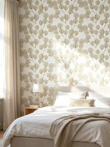 1roll Floral Wallpaper Peel And Stick Boho Wall Paper Removable Waterproof Green Petal Pattern Contact Paper For Bedroom, Bathroom, Home Wall Flower Wallpaper Peel And Stick Self Adhesive Flower Contact Paper Botanical Decor For Bathroom Vinyl - Multicolor - View 3