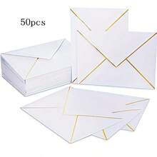 100/50pcs Invitation Envelopes, Wedding Invitations With Envelopes, Paper Envelopes, Gold Foil Double-Sided Printed C6 Envelopes, Size 13.5X18.5cm, Perfect For Graduation, Wedding, Birthday, Baby Shower, Mother's Day Invitations - A - View 21