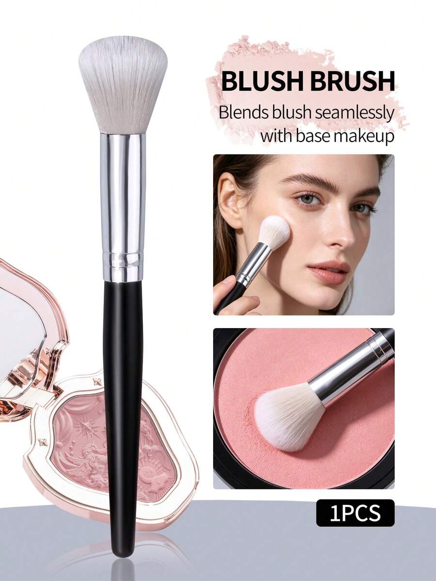 1pc Small Round Blush Brush, Professional Synthetic Makeup Brush For Face Contouring And Blending