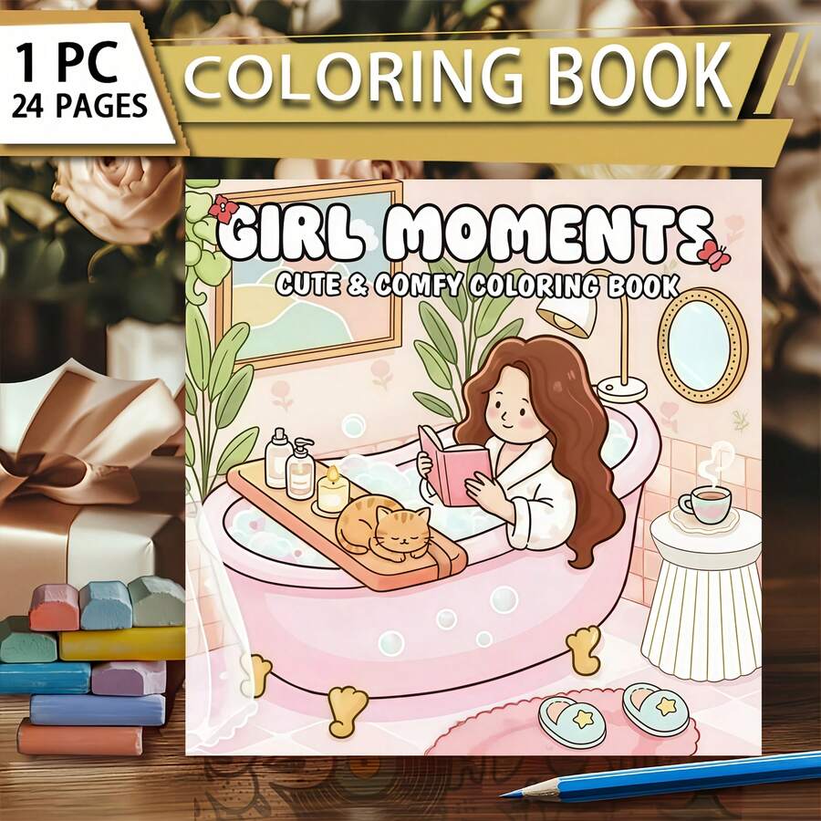 24-Page Coloring Book For Girls, Cute & Comfortable Scenes, Relaxing Daily Life, Releasing Creativity, Great Gift For Mother's Day, Children's Day, Halloween, Christmas, Back To School, Birthday - Single Piece - View 1