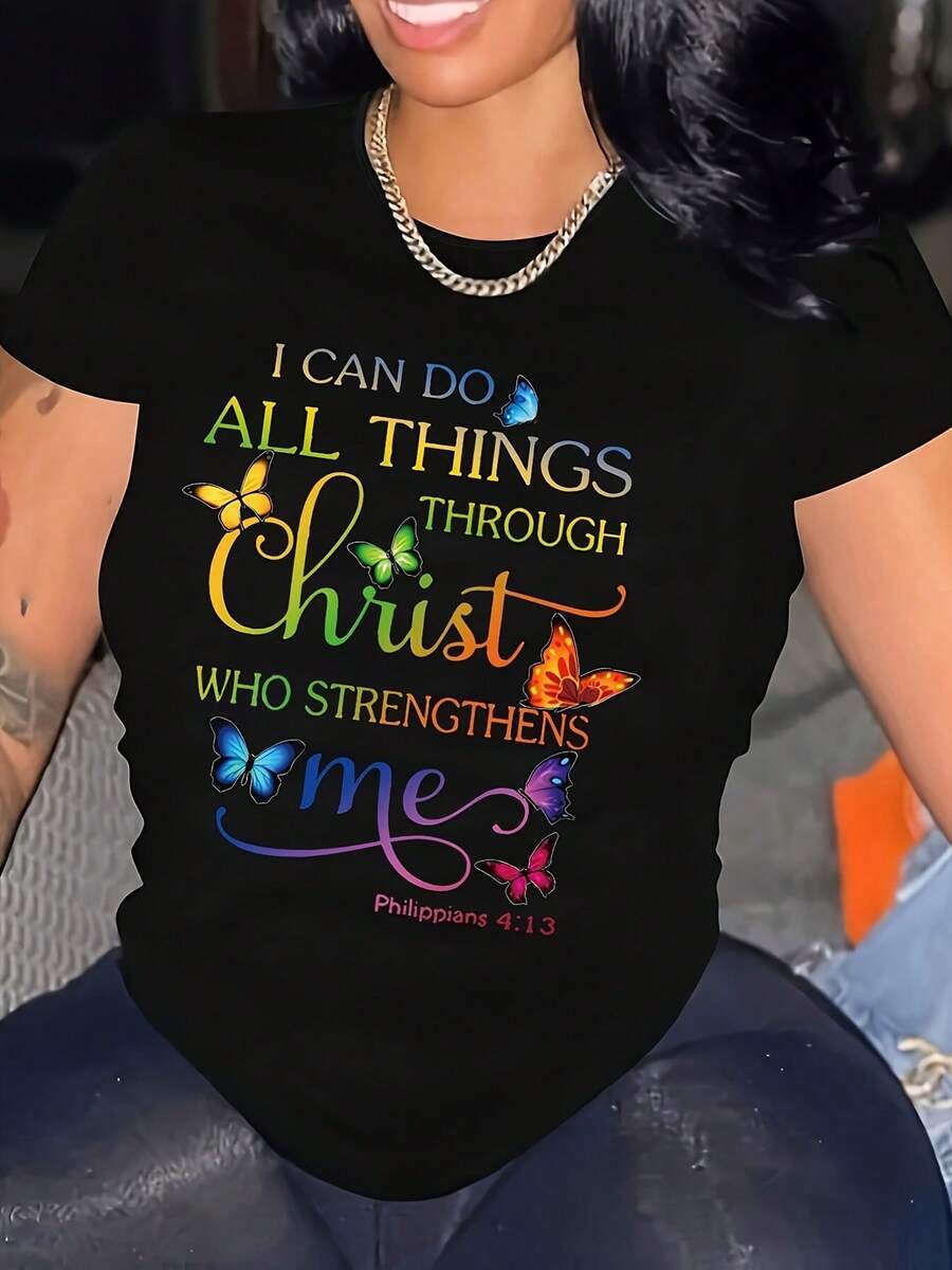 Women's Oversized Slogan T-Shirt - Soft And Breathable Short Sleeve Top With Slogan Print And Appliques, Suitable For Summer And Spring, Machine Washable, Casual Blouse For Daily Wear, Layering And Outfits - Outfits-X - Black - View 1