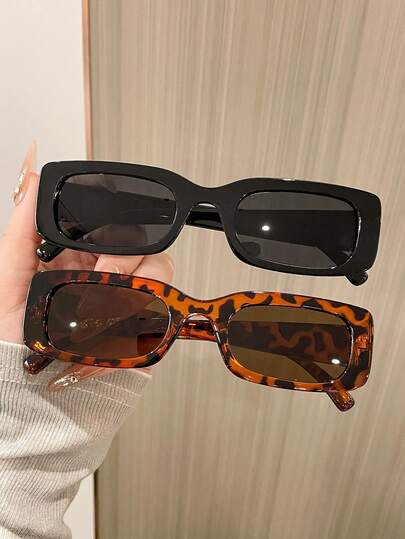 2 Pairs Fashionable Y2K Oversized Glasses, Suitable For Beach And Travel, Retro Square Frame, Suitable For Outfits And Back To School Season
