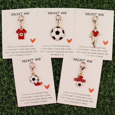1pc/5pcs Soccer Pocket Hug Enamel Keychain Set Football Lover Motivational Gift For Players Fans