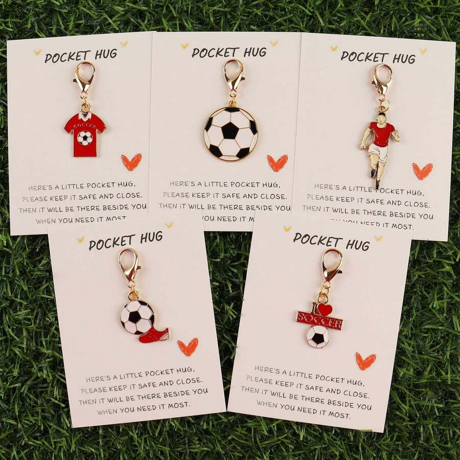 1pc/5pcs Soccer Pocket Hug Enamel Keychain Set Football Lover Motivational Gift For Players Fans - Multicolor - View 1