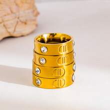 D Letter Rhinestone Ring, Minimalist Luxury Solid Band Ring, Versatile Couple Rings, Subtle Indie Style Gold Color Finger Ring, Suitable For Commute And Daily Wear - Double D Diamond Ring - View 5