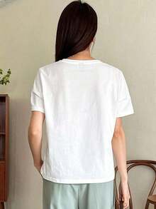 Camiseta con Gráficos de Dibujos Animados y Letras , Estilo Preppy - Blanco - Ver 6