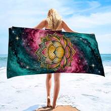 1条莲花星空沙滩巾，超柔软超细纤维特大号沙滩毯，超强吸水浴巾，适合旅行、游泳池、潜水、冲浪、瑜伽、露营，多种尺寸可选，沙滩、泳池、旅行、露营、瑜伽必备用品 - 蓮花星空 - 查看 8