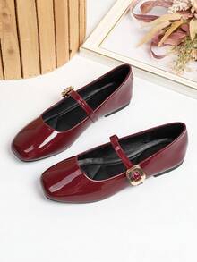 Wide Toe Box Mary Jane Shoes, New Arrival Versatile Suitable For All Seasons, Size 34-44 - Burgundy - View 14