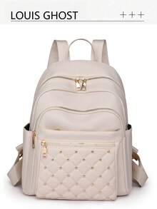 Luxuriöser gesteppter bestickter Nieten-Rucksack, in mehreren Farben erhältlich! Perfekt für den Arbeitsweg, Reisen und Einkaufen. Die Vorderseite zeigt ein gestepptes besticktes Muster, akzentuiert mit Metallnieten, was einen eleganten und kantigen Stil maximiert. Mehrere Taschen zum Verstauen von Handy, Schlüsseln, Wasserflasche, Tablet - Verschiedenfarbig - Übersicht 11