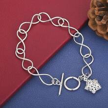 925纯银镀层精美镂空星形手链 时尚女士圣诞派对饰品 嘻哈配饰 - 銀色 - 查看 2