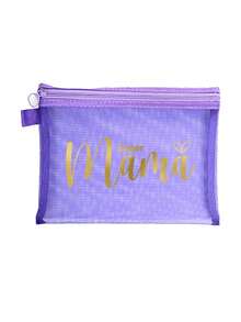 Mother's Day Gift Mesh Makeup Bag, Golden Letter "Súper Mama" Mesh Cosmetic Bag, Creative Printing Of "Mama"Heart Print Pattern, Transparent Makeup Pouch With Zipper, Large Capacity Mesh Storage Bag With Zipper, Reusable Toiletry Bag For Women, Perfect Mother's Day Gift, Portable Travel Storage Bag For Cosmetics - Multicolor - View 13
