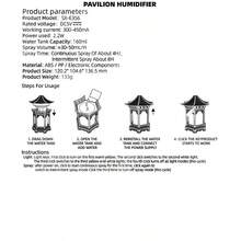 Humidificador ultrasónico con forma de pabellón chino - Humidificador de aire alimentado por USB, decoración de estilo asiático moderno, luz nocturna, adecuado para el hogar, la oficina o la sala de meditación - Diseño elegante de sobremesa o de pie, humidificador de oficina, luz nocturna de moda - Multicolor - Ver 11