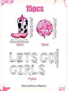 15pcs Lets Go Girls Party Balloon Set, Includes Lets Go Girls Silver Letter Banner, Boots, 22 Inch 4D Pink Disco Ball, Suitable For Bachelorette Party, Bridal Shower, Disco Western Theme Party, Birthday, Last Rodeo - Multicolor - View 8