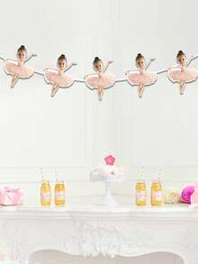 7/14/21pcs Customized Ballet Dancer Photo Banner, Personalized Baby Face Colorful Flag, Unique Pink Ballet 1/2 Year Old Birthday Party Decor, Ballet Theme Decoration Garland - Multicolor - View 6