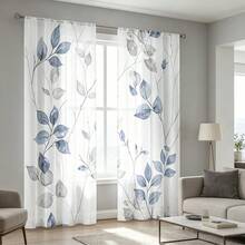 2 pièces Rideaux voile bleu-gris d'eucalyptus, rideaux transparents imprimés avec passants, doux et translucides pour une protection de l'intimité, convient pour la chambre à coucher, le salon, la décoration de la maison - Multicolore - Voir 2