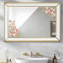 1pc Realistic Pink Rose Flower Corner Decal, Self-Adhesive Removable, Suitable For Bathroom Mirror, Living Room Glass, Rental Home Decor, Creates Warm Atmosphere - Pink Roses - View 5