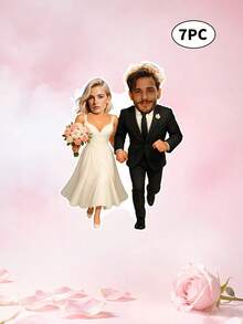 7pcs Custom Photo Wedding Banner Personalized Bride Groom Bunting,Personalized Custom Face Wedding Garland Funny Couple Caricature Decor,Custom Text Wedding Banner Bride Groom Caricature Hanging Decor - Multicolor - View 12