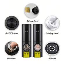 半套电动盐和胡椒研磨器，电池供电（需4节AAA电池），自动研磨盐和胡椒，耐用时尚的电动研磨器，适用于家庭厨房、聚会和晚餐 - 彩色 - 查看 7