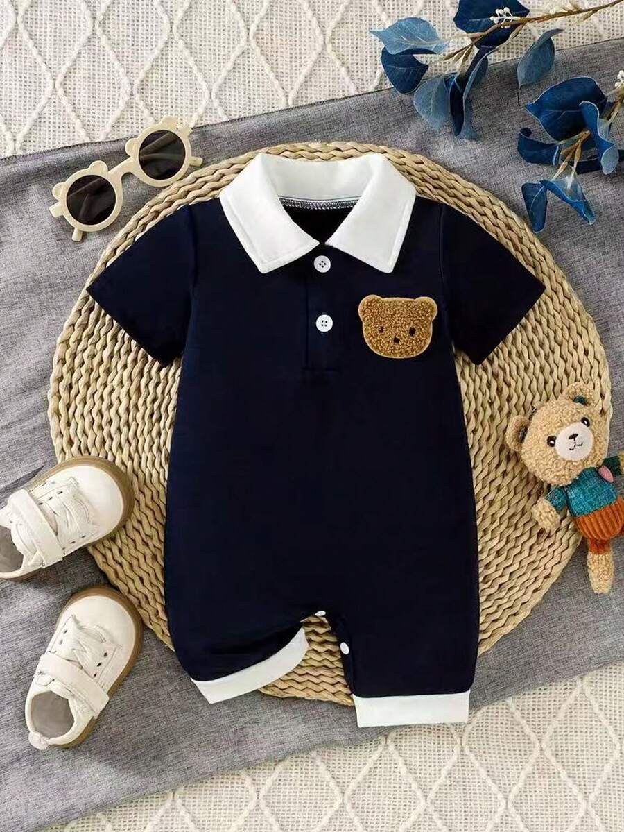 Bộ áo polo và quần short in hình gấu hoạt hình cho bé trai. - màu đen - Xem 1