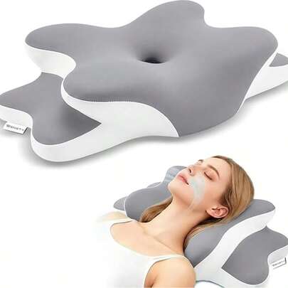 1个颈椎枕，缓解睡眠呼吸暂停、颈部疼痛和打鼾，符合人体工学的记忆棉矫形枕，适合侧睡者