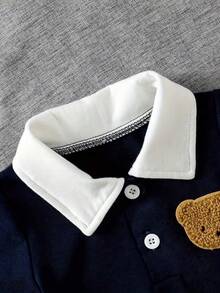 Bộ áo polo và quần short in hình gấu hoạt hình cho bé trai. - màu đen - Xem 3