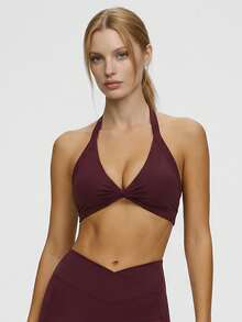 Sodalemon Women's Solid Color Ruched Casual Daily Sports Bra - Burgundy - View 4