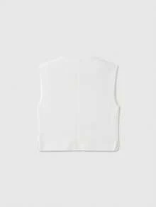 Bộ đồ nữ màu trơn cổ tròn cài cúc phía trước gồm áo hai dây và quần short, màu trắng, thích hợp cho mùa hè. - trắng - Xem 2