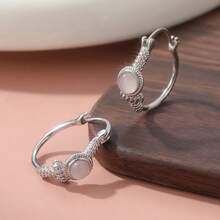 1 Pair Handmade Retro Oval Earrings, Versatile And Elegant, Enhancing Feminine Charm. Suitable For Daily Wear, Vacation, Banquet And Other Occasions, An Ideal Gift Choice For Special Events. - Silvery - View 4