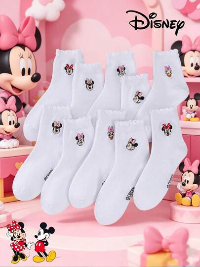 Disney 1/5/10 Pairs, Mickey, Minnie, Daisy Cartoon Embroidered Pattern Women's Mid-Calf Leg Warmers Set, White, Unisex, Couples Leg Warmers, Women's Leg Warmers, Ladies Leg Warmers, White Leg Warmers, Women's Leg Warmers, Loose Leg Warmers, Unisex Crew Leg Warmers, Invisible Leg Warmers, Soft & Breathable Women's Leg Warmers