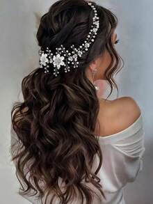 Elegant Bridal Headband With Pearl & Rhinestone, Wedding Hair Accessory, Party Headpiece, Gift For Women & Girls Valentine's Day Accessories - 銀色 - 查看 7
