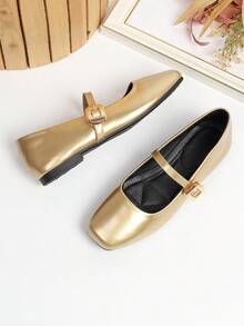 Zapatos de estilo Mary Jane con punta ancha, nueva llegada adecuada para todas las estaciones, tallas 34-44, estilo francés y versátil - Dorado - Ver 5